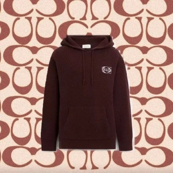 COACH Knit Hoodie Mens Size XL (Waffle Knit) in Oxblood - Picture 1 of 3
